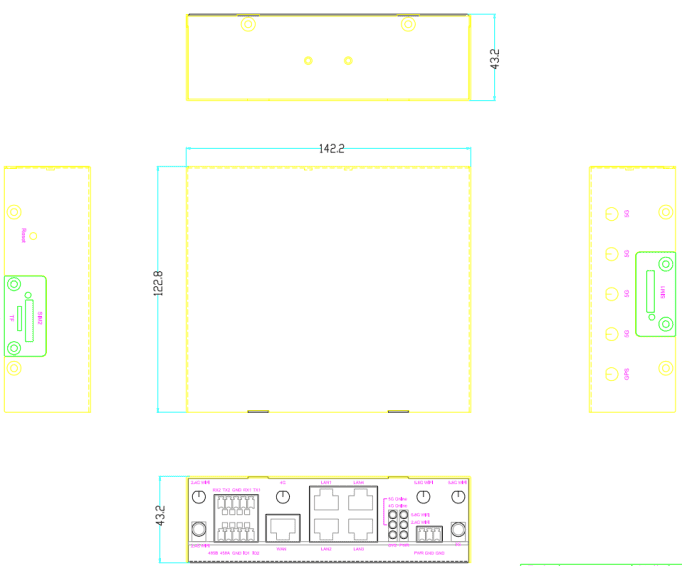 CM520-37FS 5G 千兆工業級路由器尺寸圖